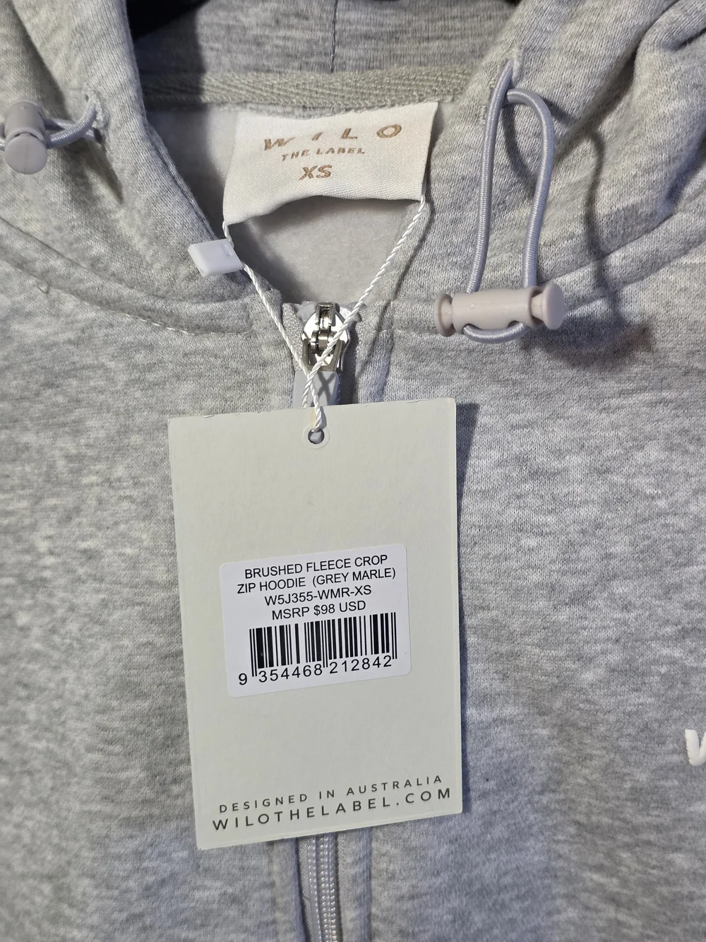 NWT Wilo The Label Brushed Fleece Crop Zip Hoodie in Heather Grey